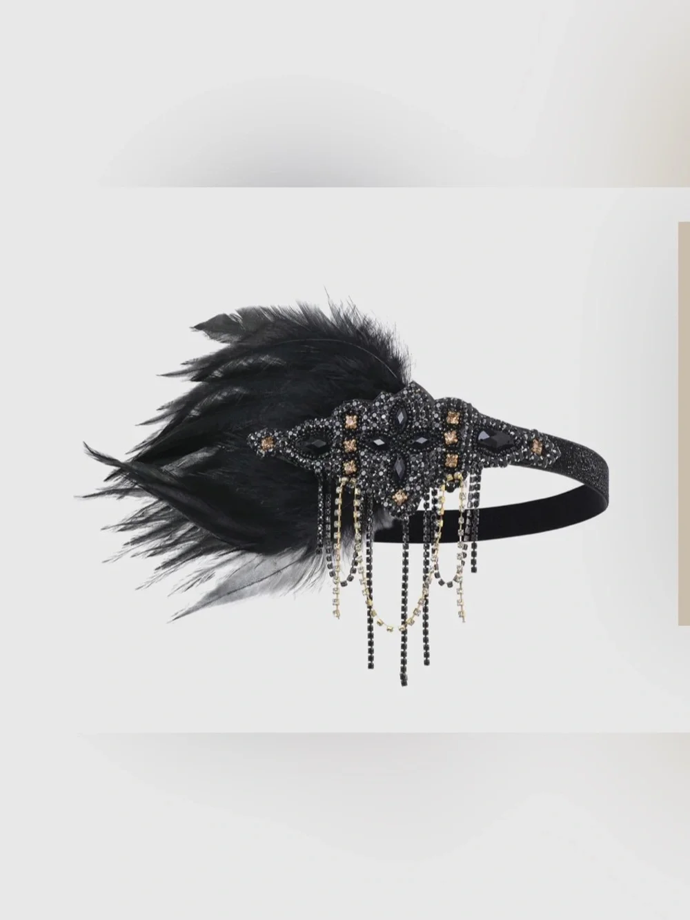 New Babeyond Glitter Rhinestone Chain Feather Headband